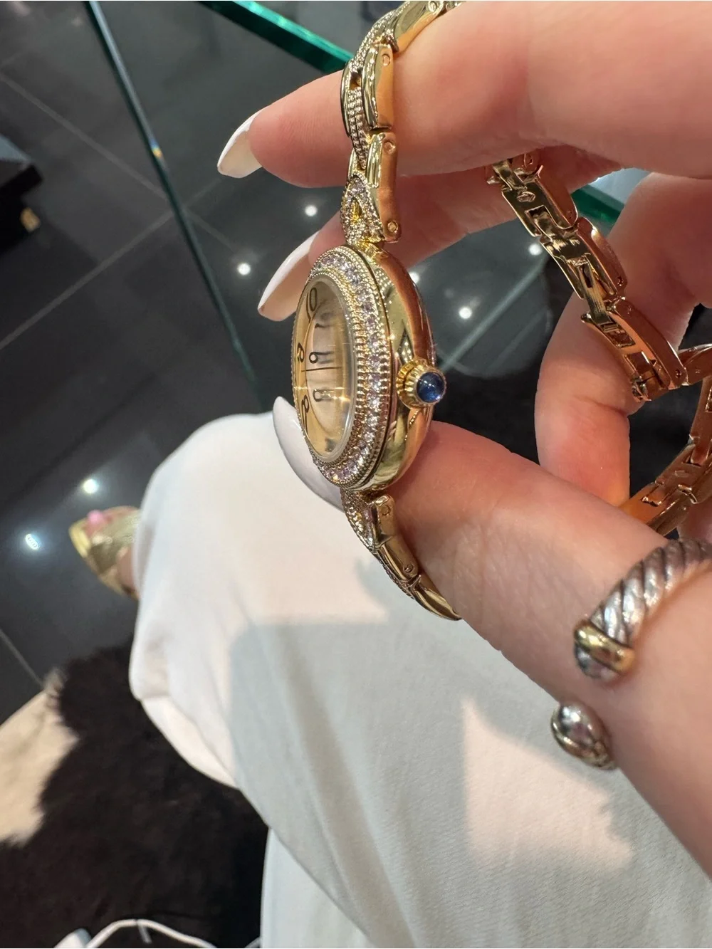 New Vintage DMQ Gold-Tone Rhinestone Cocktail Jewelry Watch